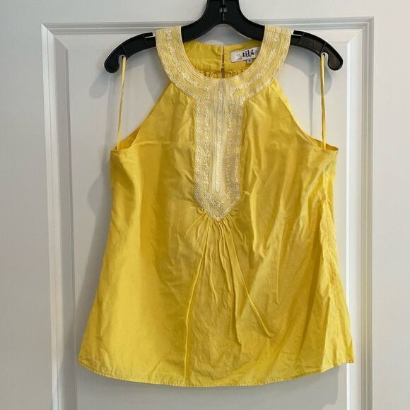 EUC TIBI Yellow Silk Halter Top Embroidered Sz. 8 - Picture 1 of 7